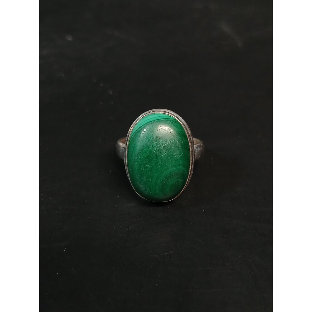 Heavy Sterling Silver Malachite Ring 925 Oval Cabochon Size 6